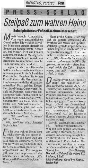taz-Artikel vom 26.6.1990 über die SEK-Single